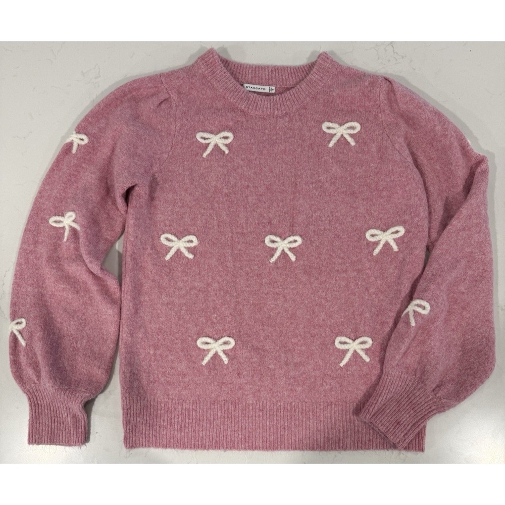 Staccato Oversized Crew Neck Pullover Bow LS Sweater Pink Women's Size Small